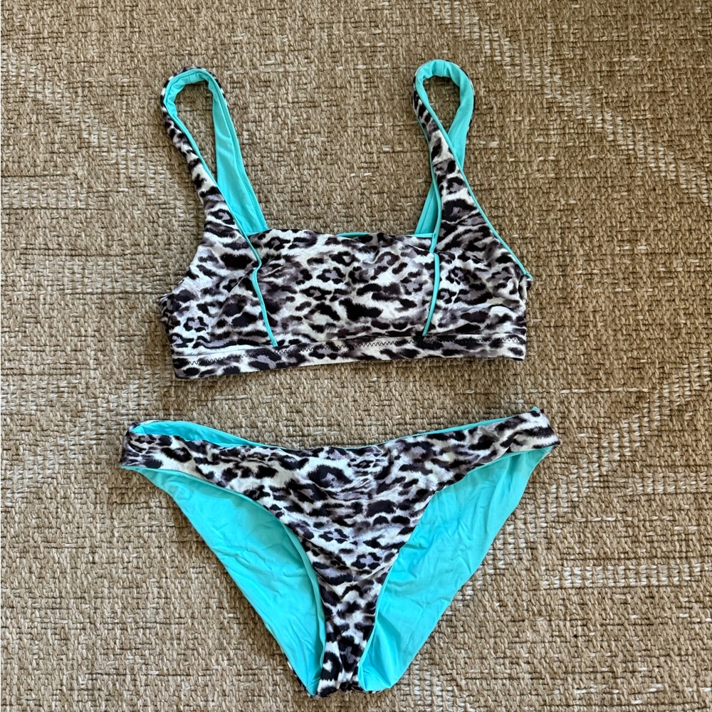Leopard Print Bikini with Blue Accents